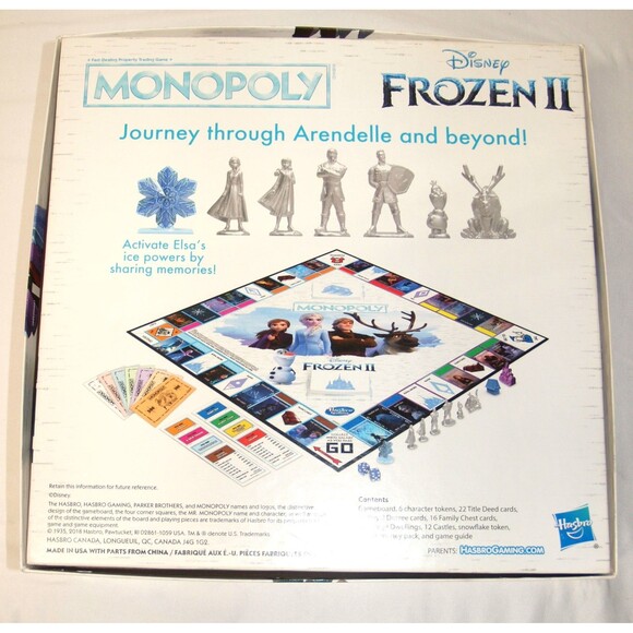 Disney's Frozen II Monopoly Game 2-6 Players Complete Ages 8+ Hasbro Made in USA - Picture 3 of 5